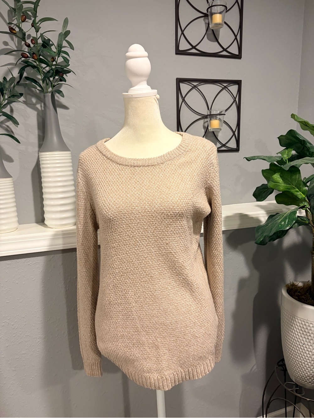 Pink Clover Neutral Beige Crewneck Sweater